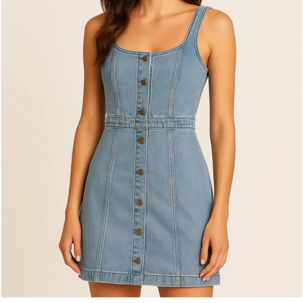 NWT Women’s Michael Kors Denim Sleeveless Button Down Mini Dress Size Small